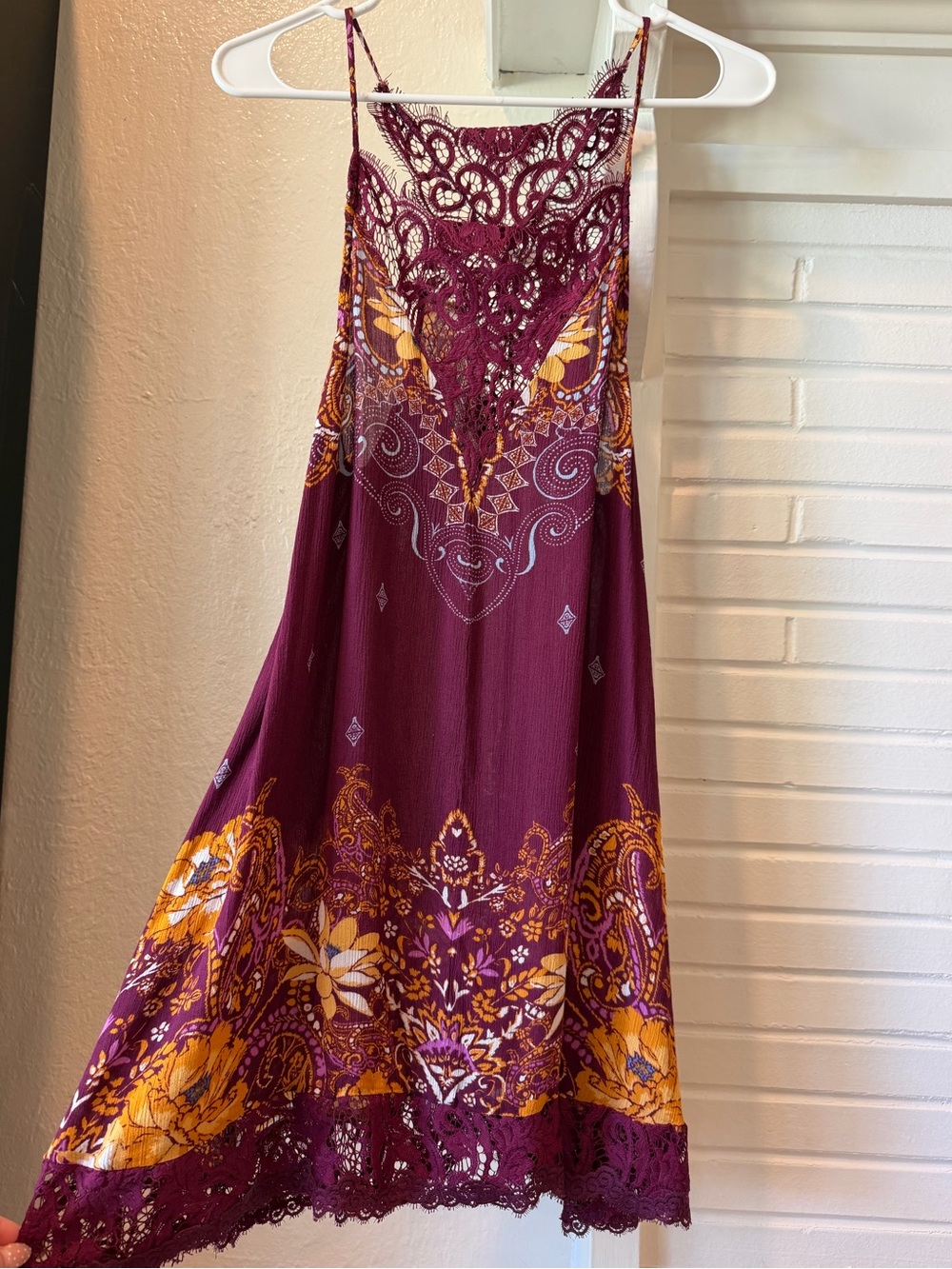 Free People Intimately Boho Lace Halter Slip Dress Burgundy Paisley XS